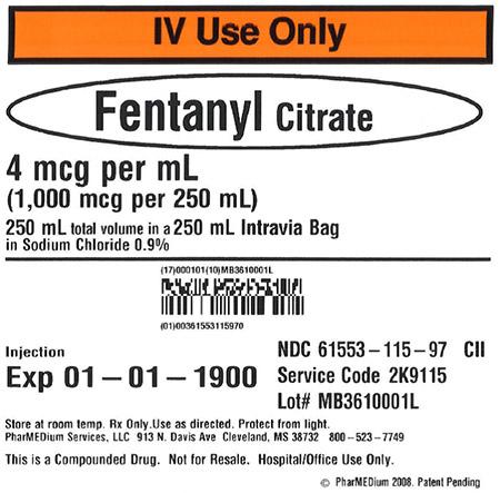 "4 mcg/mL Fentanyl Citrate (Preservative Free) in 0.9% Sodium Chloride"