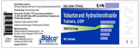 Valsartan HCTZ 320 mg 12.5mg strength, 90 ct bottle