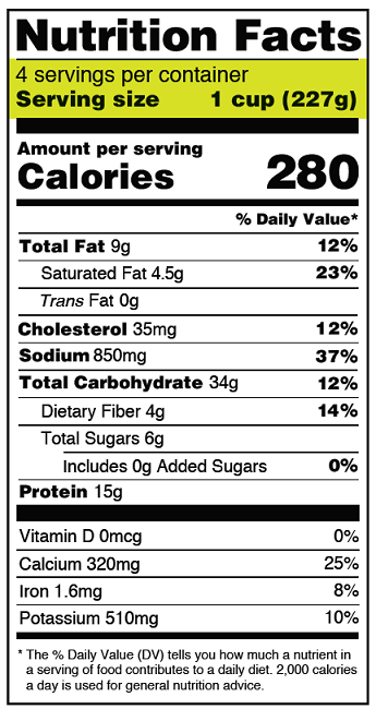 The New Nutrition Facts Label - Sample Label for Frozen Lasagna