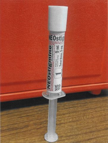 Label image for neostigmine 1 mg/mL injectable syringe compounded by KRS Global Biotechnology.