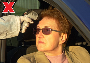 Figure 3:  Incorrect Use –Forehead exposed to direct sunlight outdoors