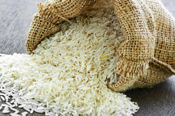 Rice pouring out of a bag