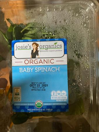 Outbreak Investigation of E. Coli O157:H7 in Spinach (November 2021): Sample Image of Josie's Organics Baby Spinach