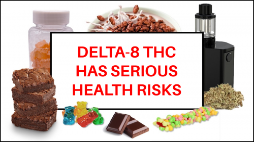 Image of Delta-8 THC uses. Brownies, gummy bears, cereal, e-cigarettes, and chocolate.