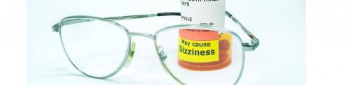 glasses with magnified side effect on pill bottle