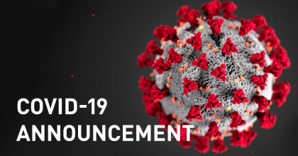 COVID-19 Announcement text with image of a virus