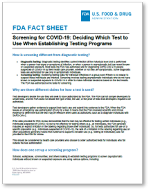 Screening for COVID-19: Deciding Which Test to Use When Establishing Testing Programs fact sheet