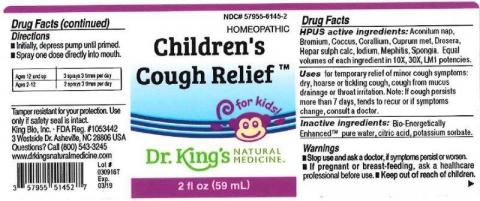 "Product label, Dr. Kings Childrens Cough Relief, 2 fl oz"