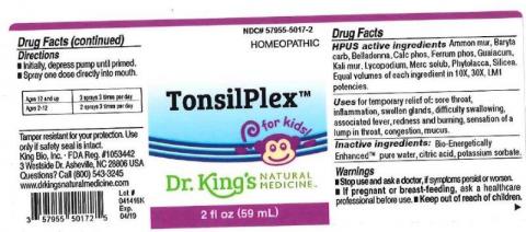 "Product label, Dr. Kings TonsilPlex, 2 fl oz"