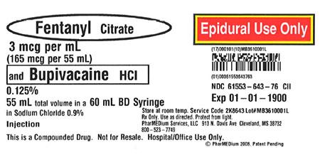 "3 mcg/mL Fentanyl Citrate and 0.125% Bupivacaine HCl (Preservative Free) in 0.9% Sodium Chloride"