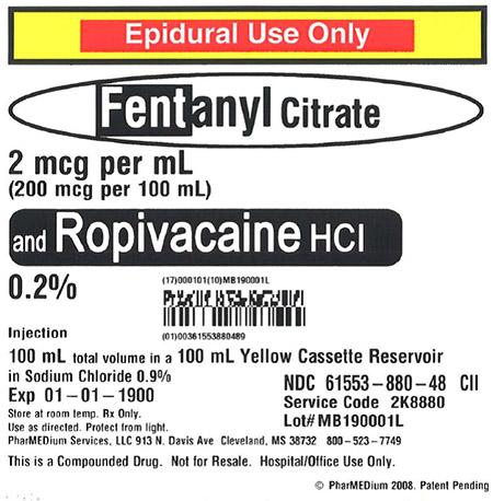 "2 mcg/mL Fentanyl Citrate and 0.2% Ropivacaine HCl (Preservative Free) in 0.9% Sodium Chloride"