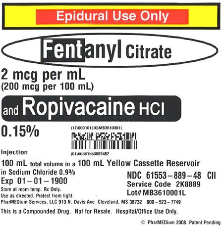 "2 mcg/mL Fentanyl Citrate and 0.15% Ropivacaine HCl (Preservative Free) in 0.9% Sodium Chloride"