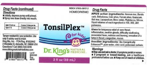 "Product label, Dr. Kings TonsilPlex, 2 fl oz"