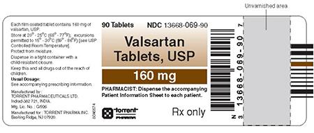 "Label for:  Valsartan Tablets, USP 160 mg"