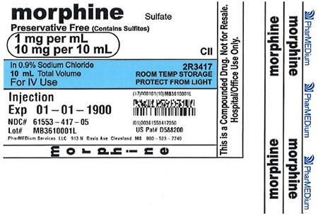 "1 mg/mL Morphine Sulfate (Preservative Free) (Contains Sulfites) in 0.9% Sodium Chloride"