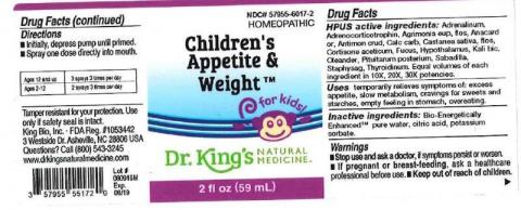 "Product label, Dr. Kings Childrens Appetite & Weight, 2 fl oz"
