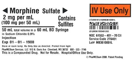 "2 mg/mL Morphine Sulfate (Preservative Free) (Contains Sulfites) in 0.9% Sodium Chloride"