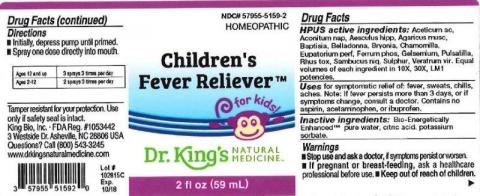 "Product label, Dr. Kings Childrens Fever Reliever, 2 fl oz"