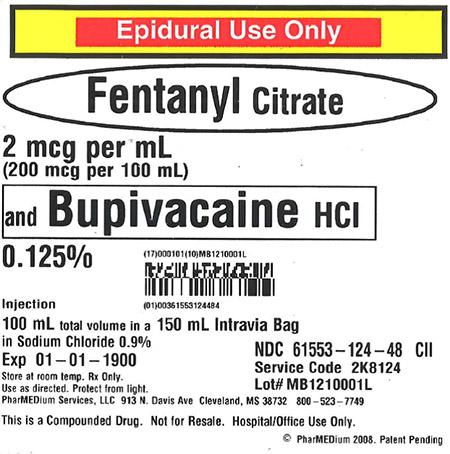 "2 mcg/mL Fentanyl Citrate and 0.125% Bupivacaine HCl (Preservative Free) in 0.9% Sodium Chloride"