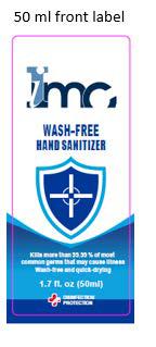 50 ml front label IMC Wash-Free Hand Sanitizer, 1.7 fl. oz.