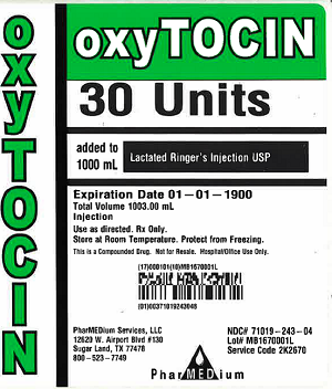 "Oxytocin 30 Units added to 1000 mL Lactated Ringer's Injection USP, NDC 71019-243-04"