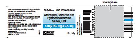 "Label for:  Amlodipine, Valsartan, Hydrochlorothiazide 5 mg/160 mg/12.5 mg"
