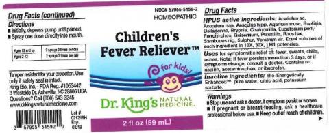 "Product label, Dr. Kings Childrens Fever Reliever, 2 fl oz"