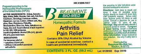 Beaumont Bio Med Homeopathic Arthritis Pain Relief, 2 Fl Oz, Amber Glass, Oral Spray