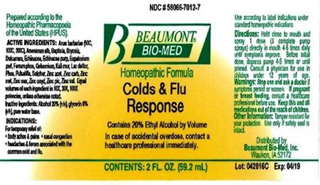 Beaumont Bio Med Homeopathic Cold & Flu Response, 2 Fl Oz, Amber Glass, Oral Spray