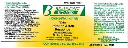 Beaumont Bio Med Homeopathic Skin Irritation &Itch Response, 2 Fl Oz, Amber Glass, Oral Spray