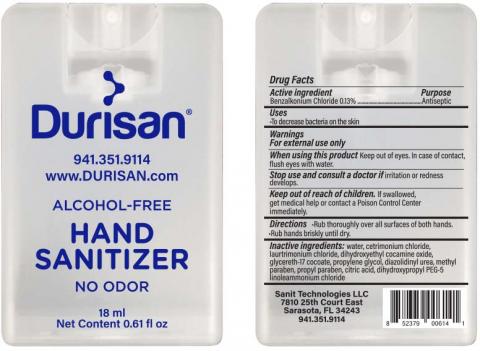 “Durisan Hand Sanitizer, 18 mL container, Front Label” & “Durisan Hand Sanitizer, 18 mL container, Back Label”