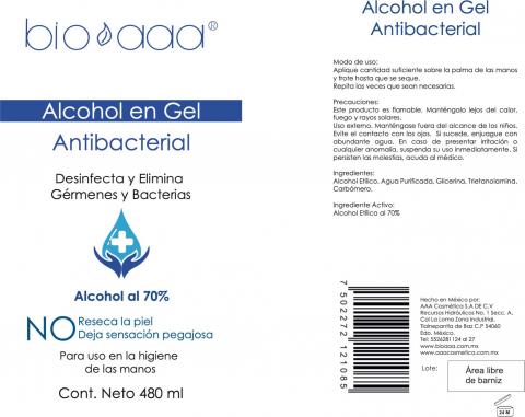 Photo 1 – Labeling, bio aaa alcohol en gel antibacterial