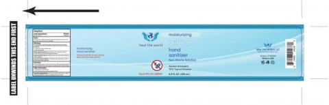 Label, heal the world moisturizing original hand sanitizer 9.6 FL OZ 