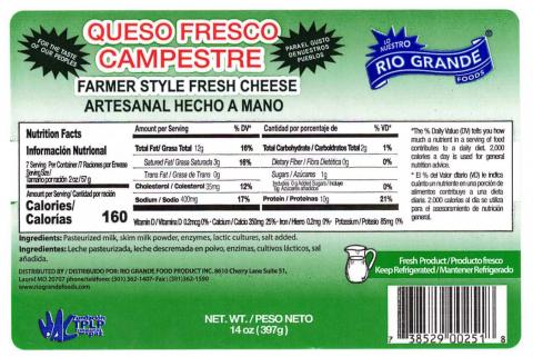 Label, Rio Grande Foods Queso Fresco Campestre 2