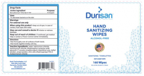 “Product label Durisan Hand Sanitizing Wipes 160 Wipes”