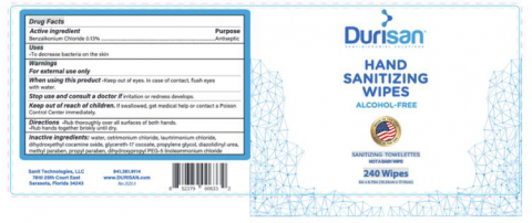 “Product label Durisan Hand Sanitizing Wipes 240 Wipes”