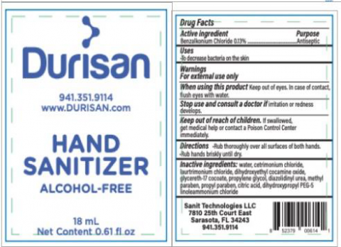 “Product label Durisan Hand Sanitizer 18 mL”