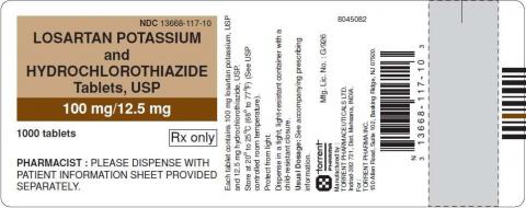 Label, losartan potassium and hydrochlorothiazide tablets 100 mg/12.5 mg, 1000 count