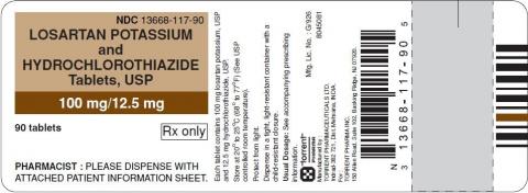 Label, losartan potassium and hydrochlorothiazide tablets 100 mg12.5 mg, 90 count