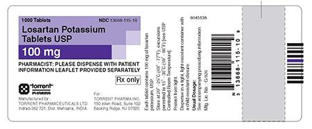 Product Labeling of Losartan Potassium Tablet, USP 100 mg, 1000 tablets