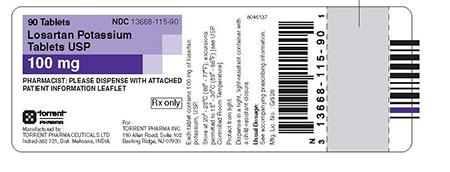 Product Labeling of Losartan Potassium Tablet, USP 100 mg, 90 tablets