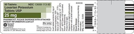 Product Labeling of Losartan Potassium Tablet, USP 25 mg, 90 tablets
