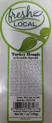 Product label, Fresh & Local, Turkey Hoagie w-Avocado Spread