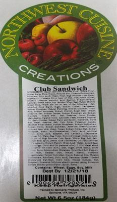 Product label, Northwest Cuisine Creations, Club Sandwich