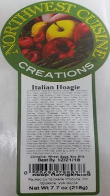 Product label, Northwest Cuisine Creations, Italian Hoagie