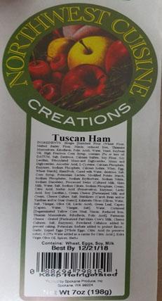Product label, Northwest Cuisine Creations, Tuscan Ham
