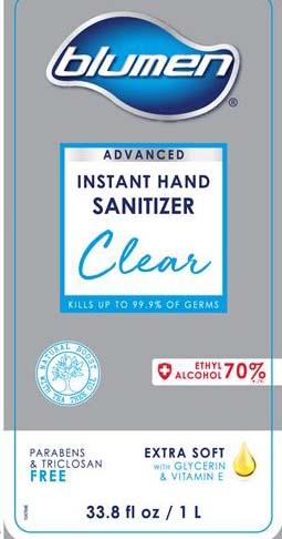 Blumen Clear Advanced Hand Sanitizer, 17 oz front label”