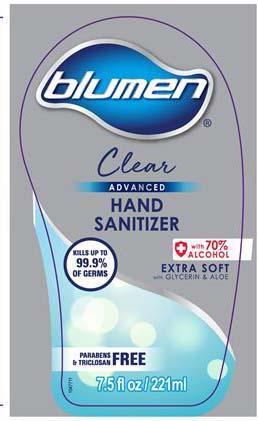“Blumen Clear Advanced Hand Sanitizer, 7.5 oz front label”