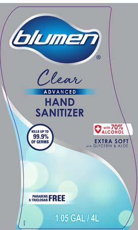 “Blumen Aloe Advanced Hand Sanitizer, 3.4 oz front label”