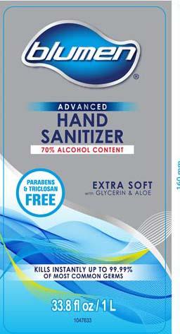 “Blumen Advanced Hand Sanitizer, 33.8 oz front label”